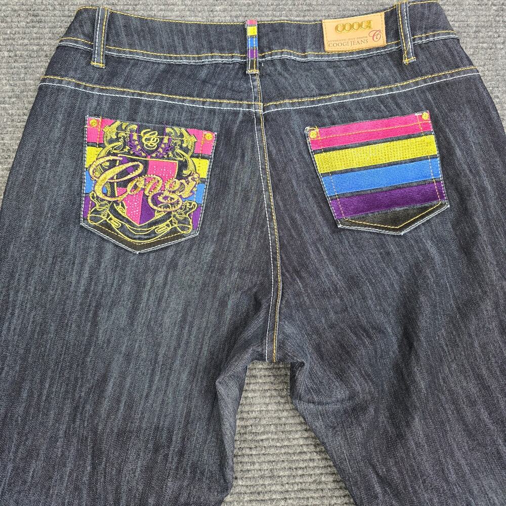 COOGI Jeans Womens 14 Dark Wash Rainbow Pocket Y2K Bootcut 34x32